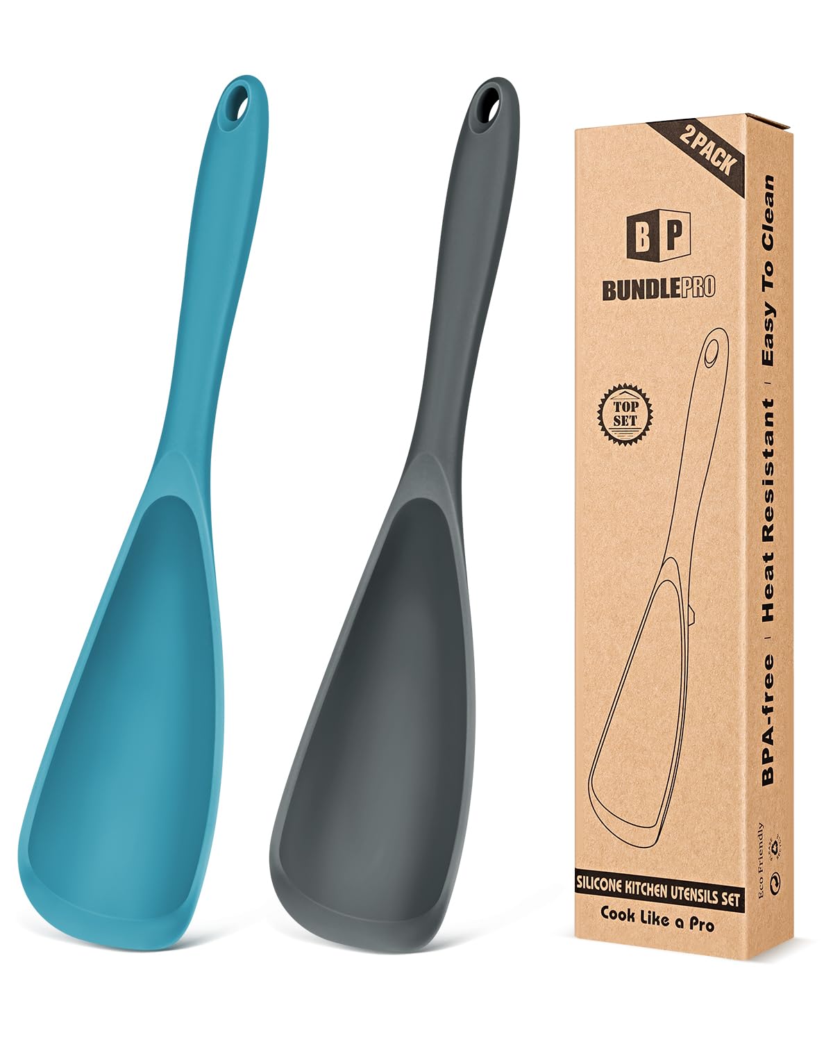 Cucharas antiadherentes BUNDLEPRO, dos piezas, para cocinar sin rayar recubrimientos.