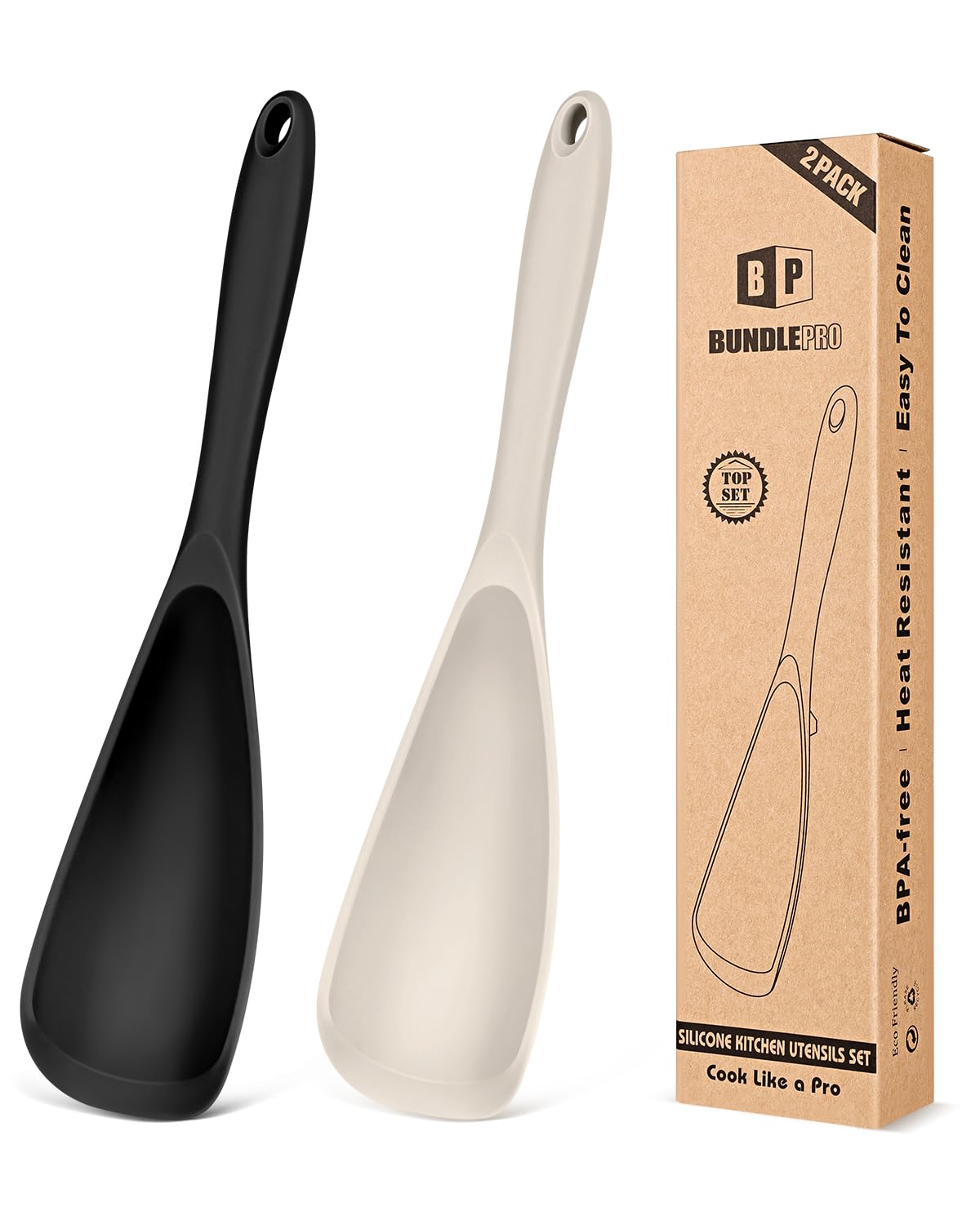 Cucharas de silicona BUNDLEPRO antiadherentes para cocinar sin rayar ollas