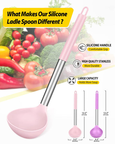 Cucharón silicona grande BUNDLEPRO, antiadherente, ideal para remover guisos y caldos