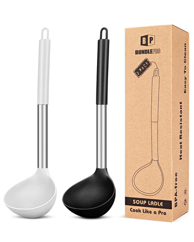 Cucharón de silicona Bundlepro para sopa, ideal para servir sin rayar ollas.