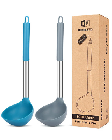 Cucharón de silicona grande Bundlepro ideal para servir sopa sin rayar ollas