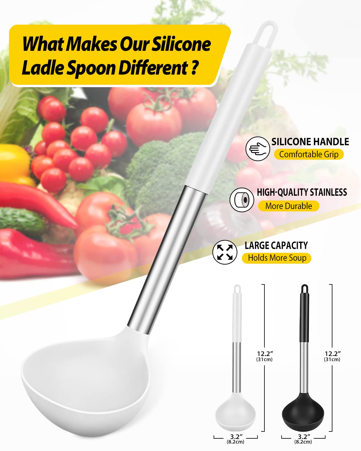 Cucharón resistente al calor de Bundlepro para caldos y sopas.