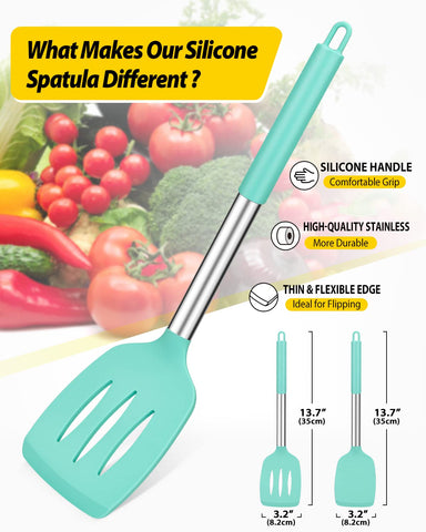 Espatula silicona Bundlepro verde, alta temperatura para saltear sin derretirse