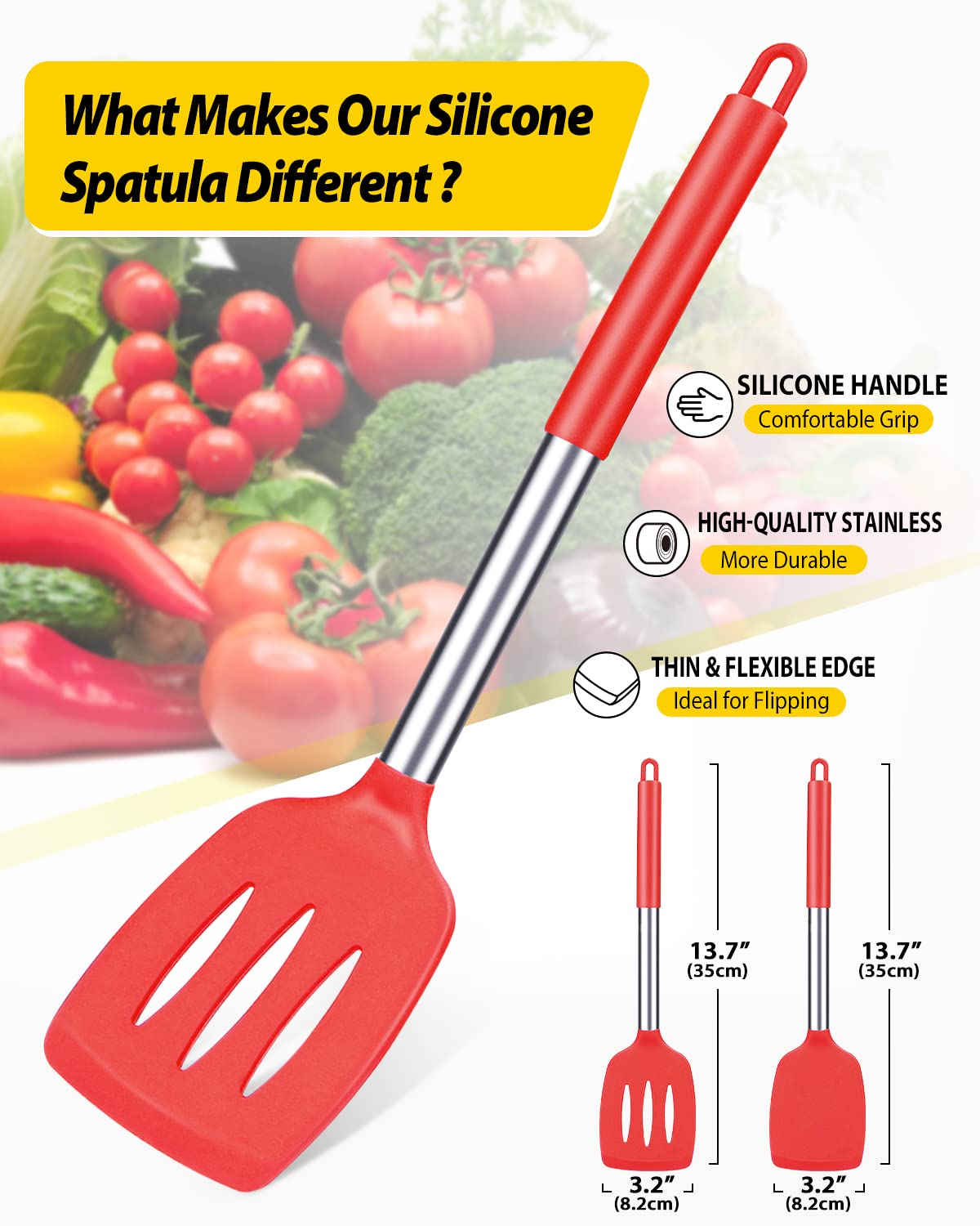 Espátula silicona Bundlepro, alta temperatura, ideal para sartén antiadherente.