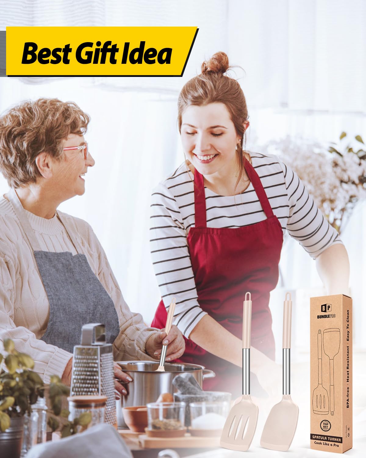 Espátulas de diseño kaki Bundlepro aportan estilo moderno a la cocina.