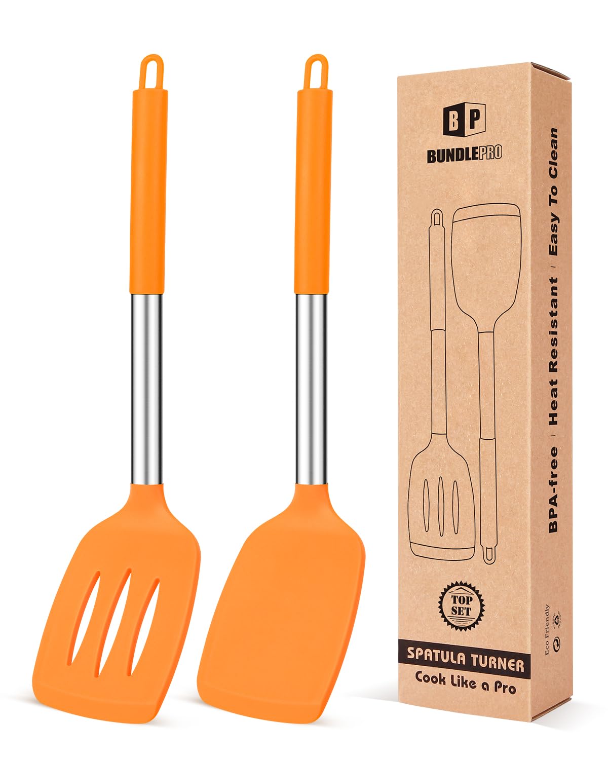 Espátula silicona naranja ranurada Bundlepro para voltear con precisión