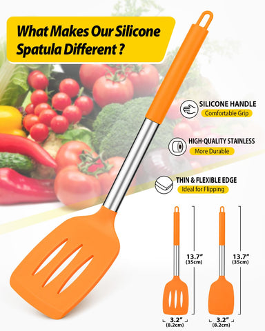 Espátula silicona naranja ranurada Bundlepro para voltear con precisión