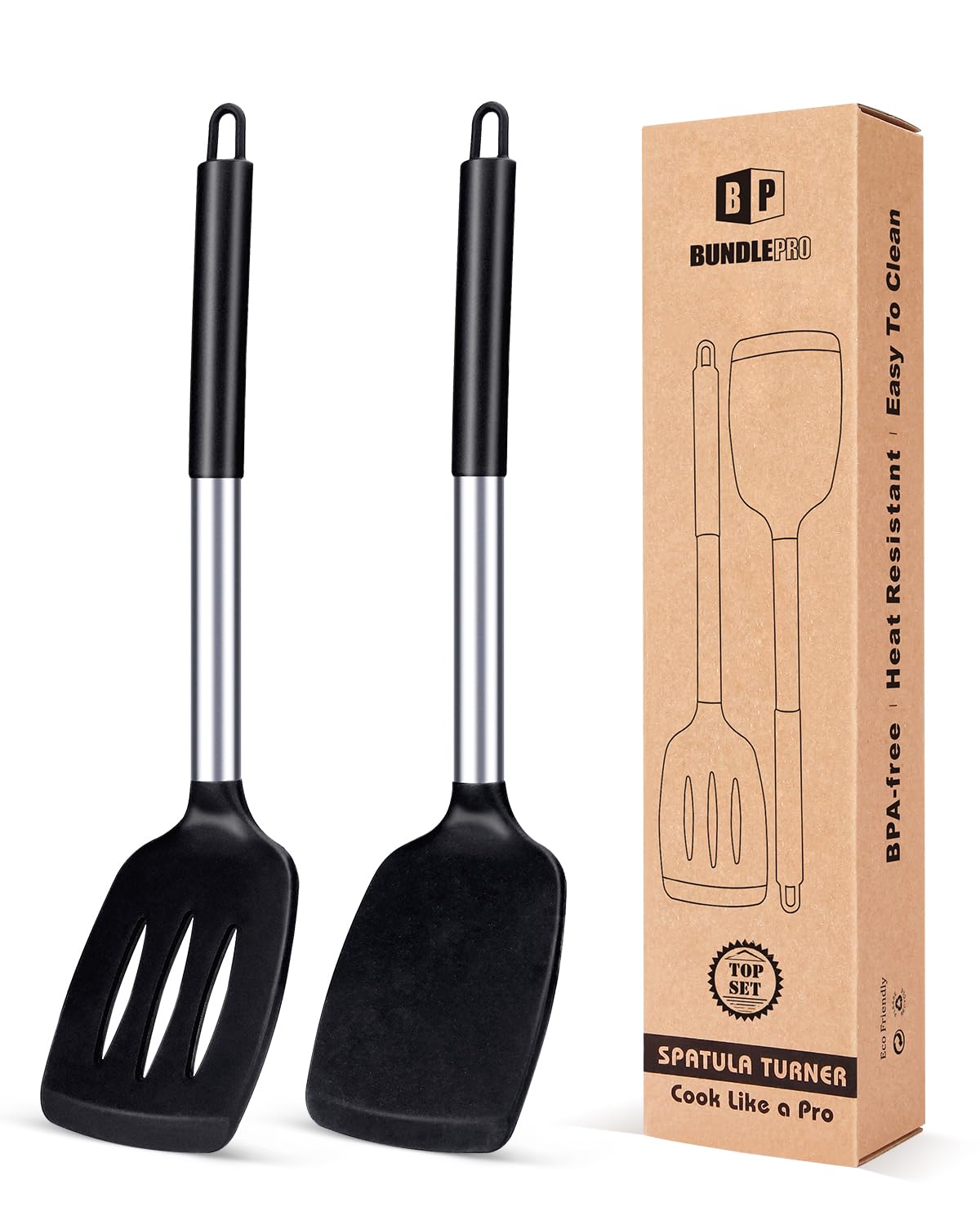 BundlePro espatula de silicona negra para cocinar sin rayar superficies.