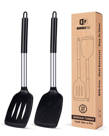 BundlePro espatula de silicona negra para cocinar sin rayar superficies.