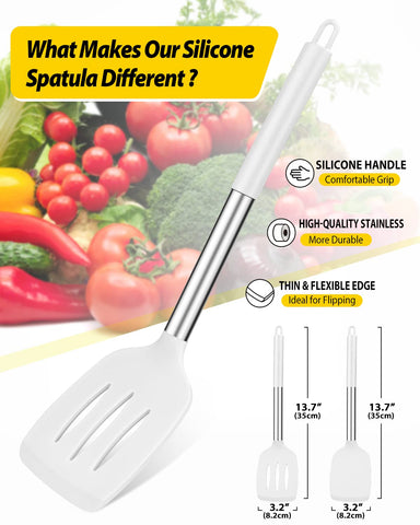 BUNDLEPRO espátula de silicona ranurada blanca, ideal para escurrir salsas.