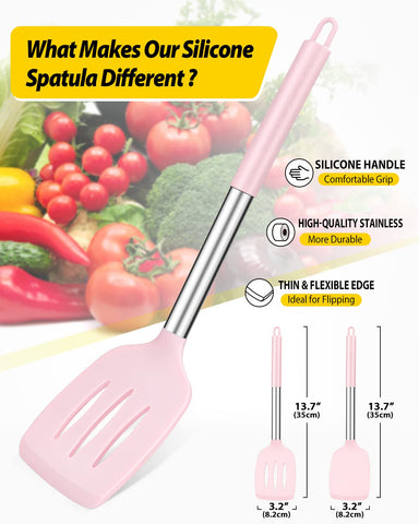 Bundlepro espátula de silicona rosa resistente al calor para freír sin rayar.