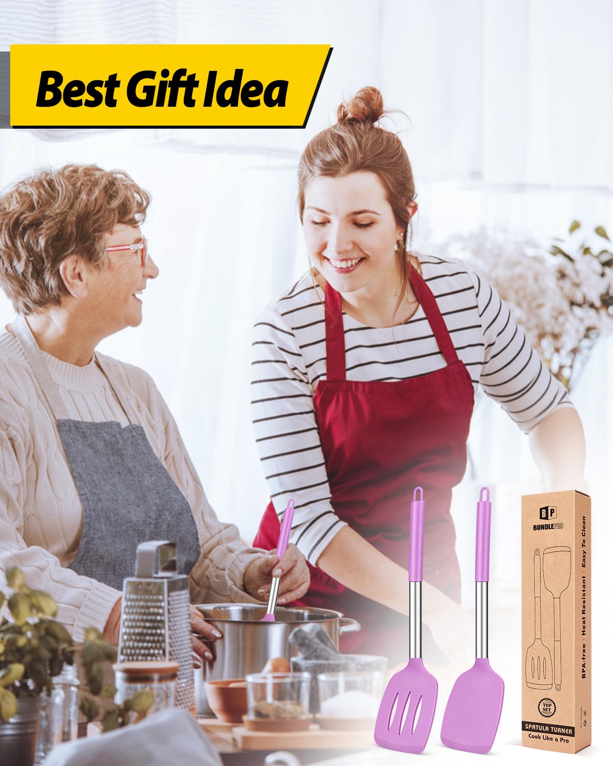 BundlePro pack de 2 espátulas moradas, versatilidad para cocinar.