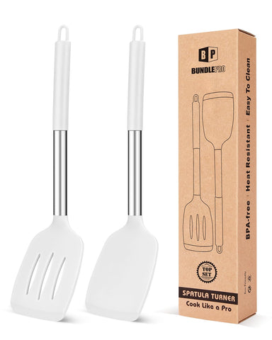 BUNDLEPRO espátula de silicona sólida blanca, apta para cocinar sin rayar.