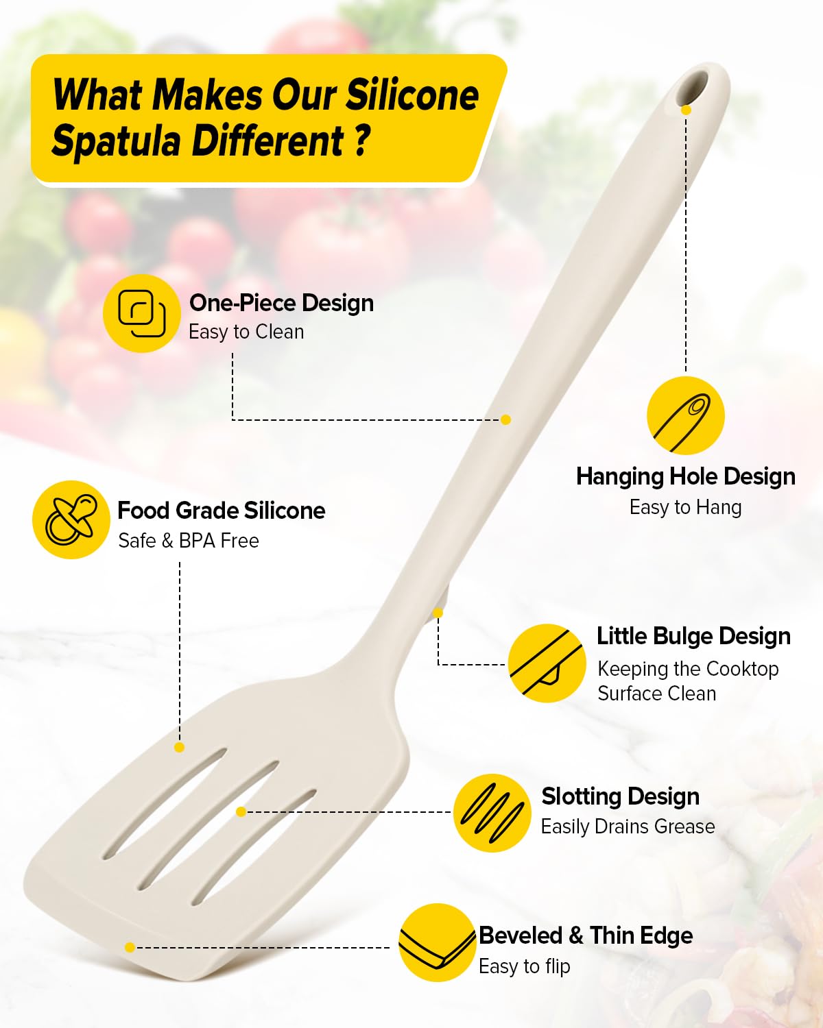 Espátula sólida Bundlepro de silicona para girar huevos y carnes sin pegar.