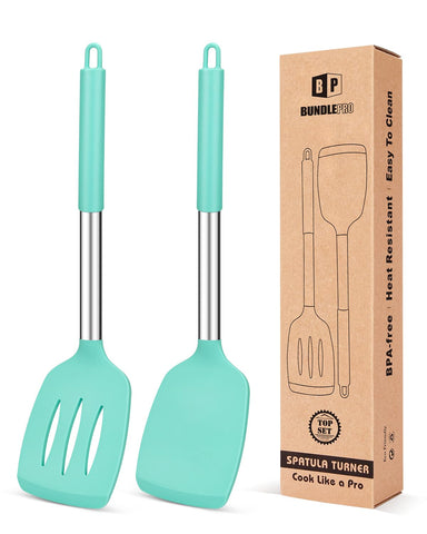 Espatula silicona verde de Bundlepro, pack de dos, ideal para voltear huevos sin rayar