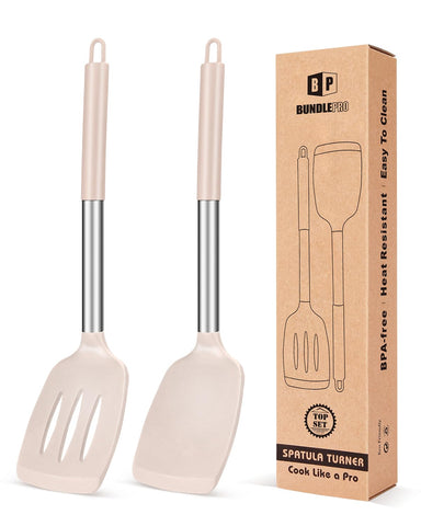  Bundlepro espátulas de silicona, pack 2, para voltear sin rayar superficies.
