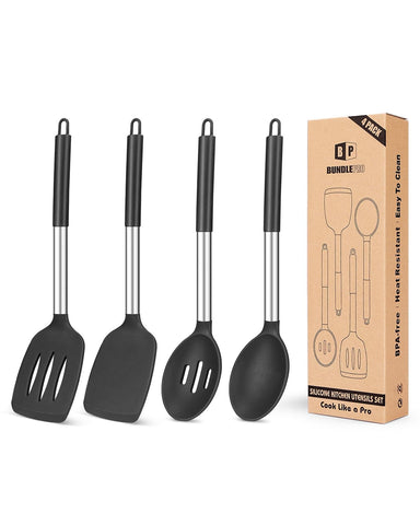 BUNDLEPRO: vista general del set de utensilios de silicona para cocina, ideal para uso diario.