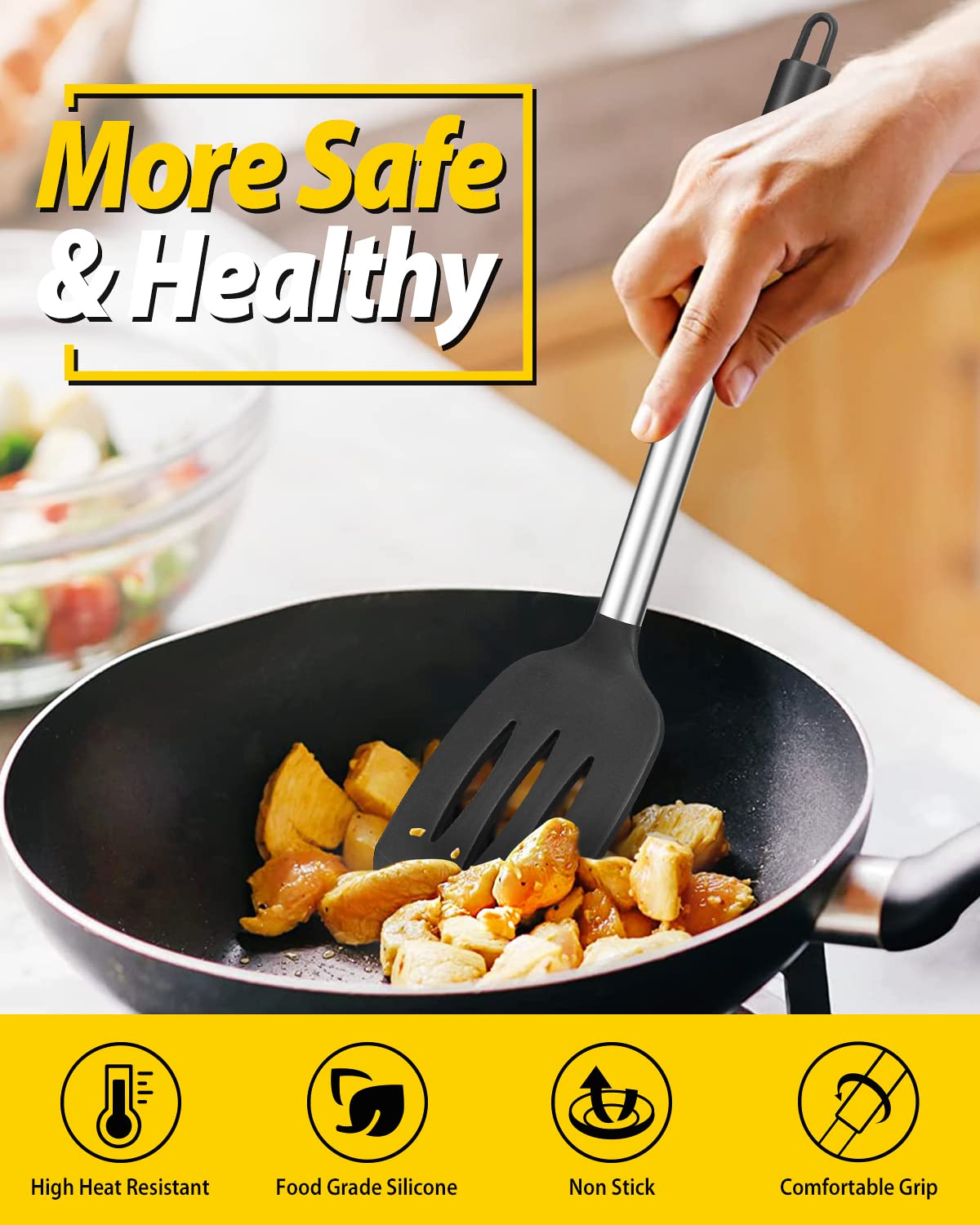 BUNDLEPRO: mango de acero inoxidable con silicona, agarre ergonómico.