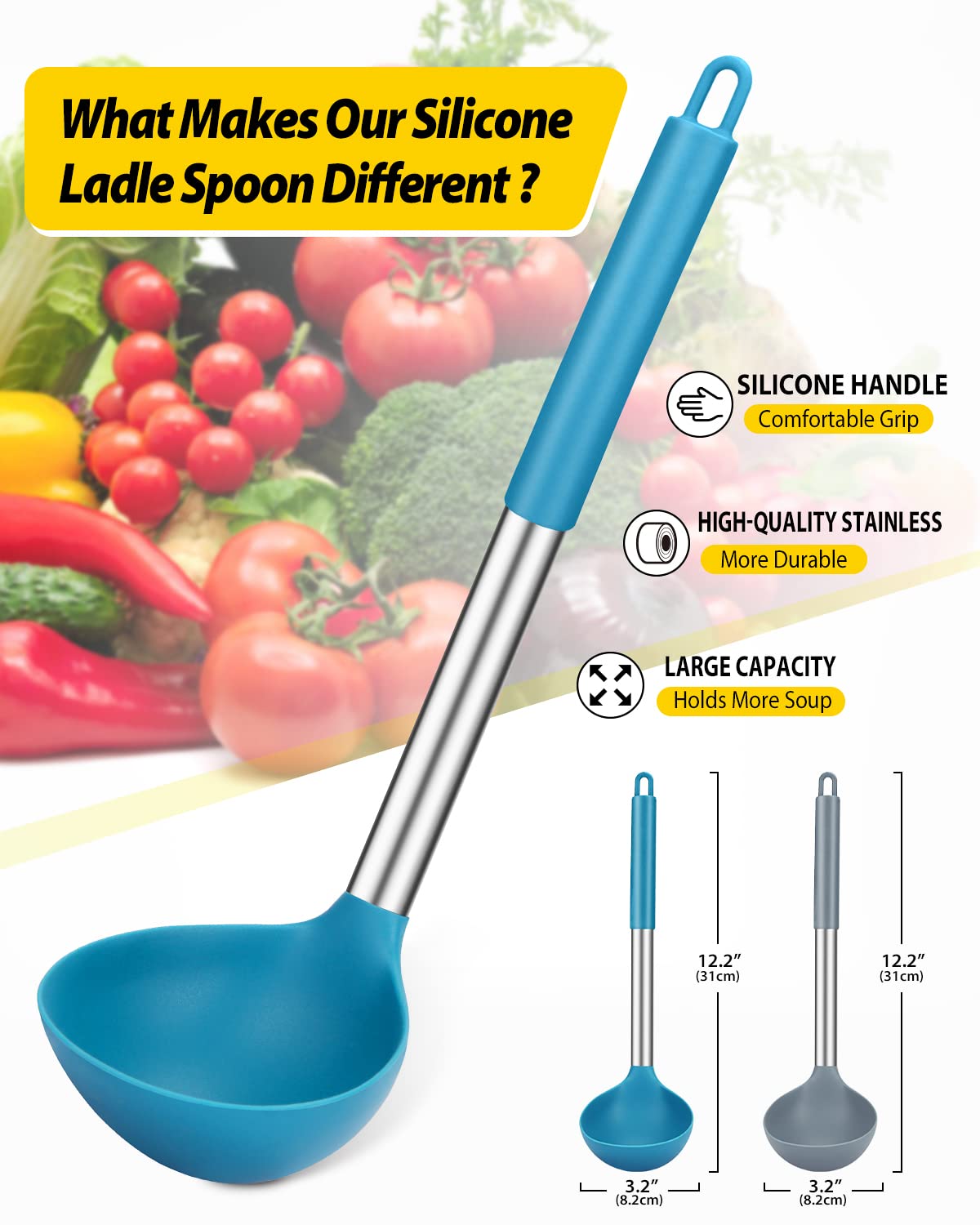 Mango ergonómico de silicona Bundlepro para mayor comodidad al cocinar