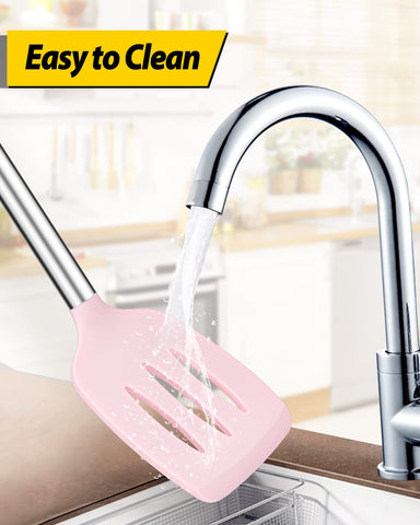 Bundlepro par de espátulas de silicona rosa para cocinar variado.