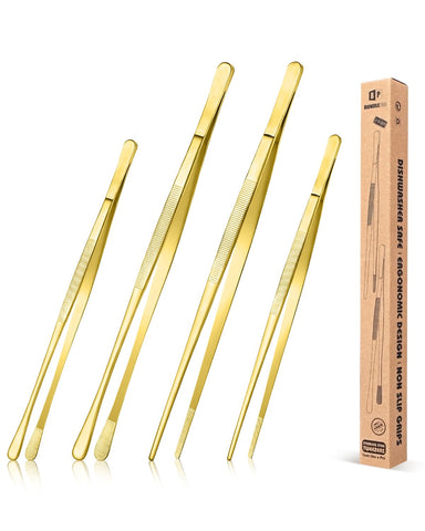 Bundlepro pinzas largas de 12 pulgadas doradas para manejo preciso de alimentos