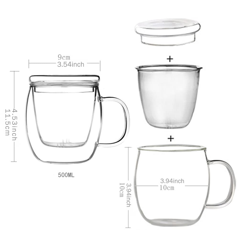 Taza Bunhut de vidrio borosilicato para té 500 ml, resistente a cambios de temperatura