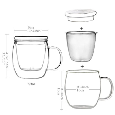 Taza Bunhut de vidrio borosilicato para té 500 ml, resistente a cambios de temperatura