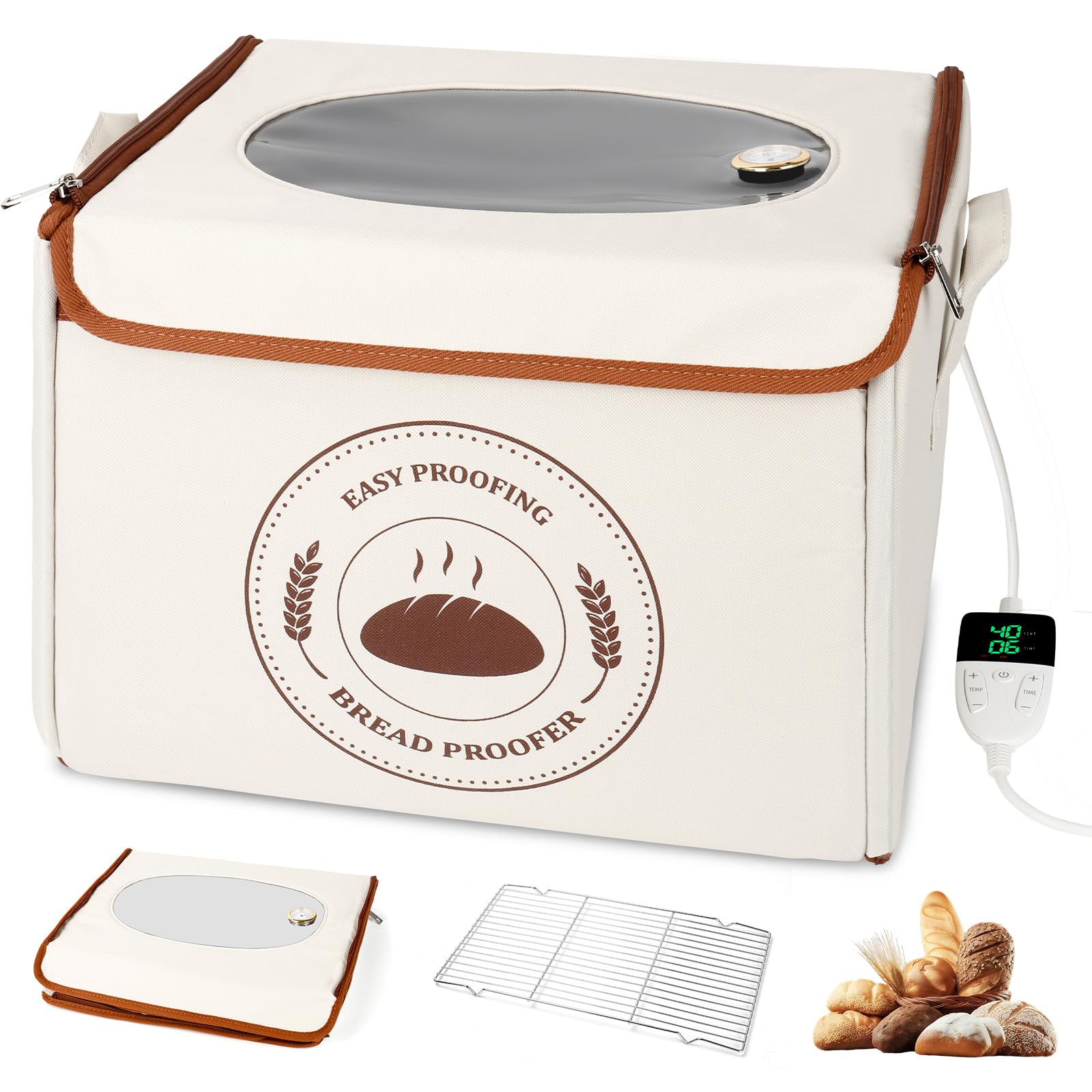 Bunmery caja de fermentación, vista frontal, fermentación uniforme para pan y masa.