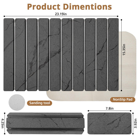 Bunmery piedra de secado gris mármol plegada 8x4: almacenamiento compacto y cómodo.