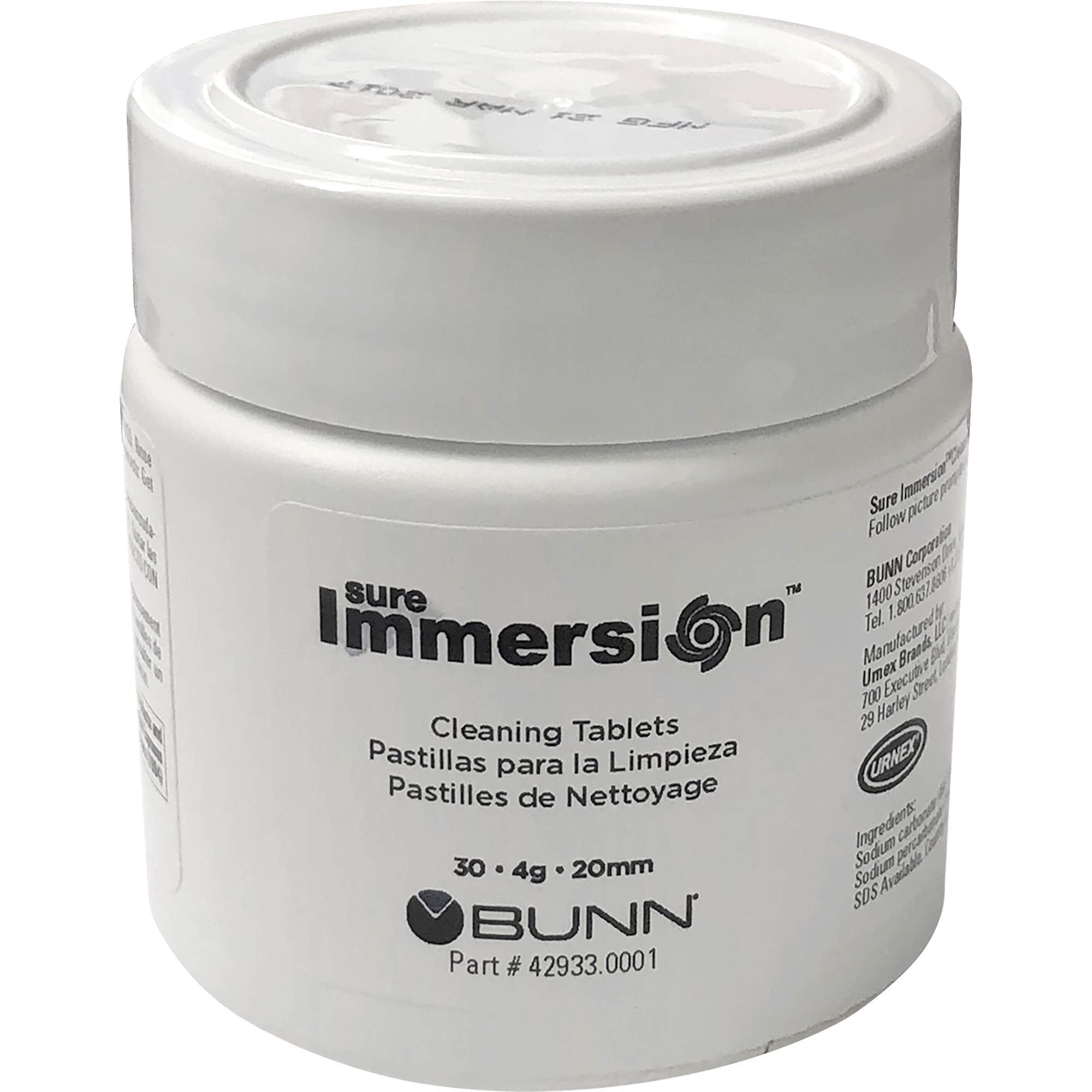 Bunn tableta limpiadora para Sure Immersion facilita la limpieza de líneas y cámara de infusión.
