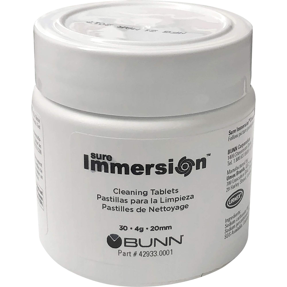 Bunn tableta limpiadora para Sure Immersion facilita la limpieza de líneas y cámara de infusión.