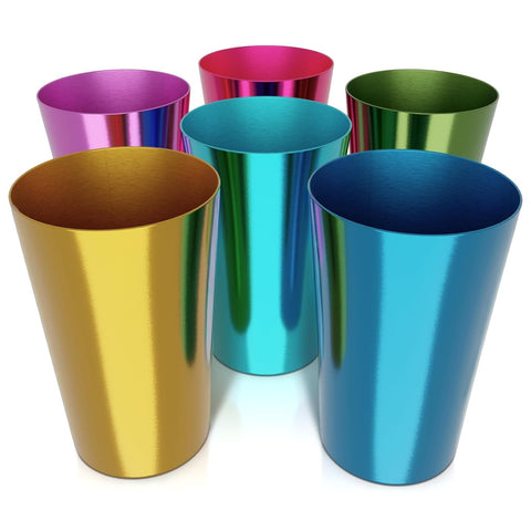 Vasos de aluminio retro BURIUS azul para bebidas refrescantes al aire libre
