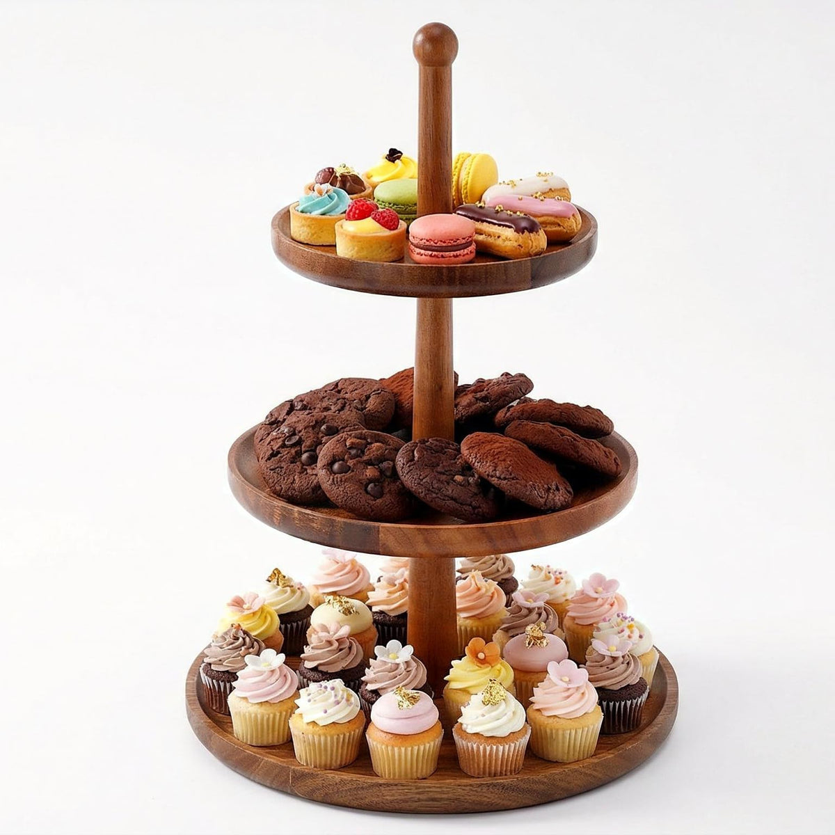 BURMAN soporte cupcakes tres niveles ajustables en madera de acacia