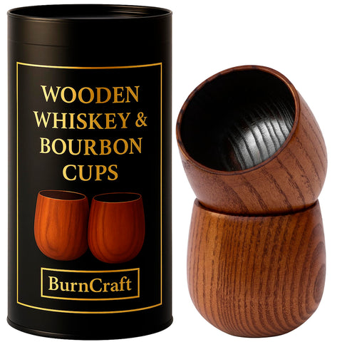 Burncraft vasos whisky madera carbonizada, juego de 2 para degustación suave en casa.