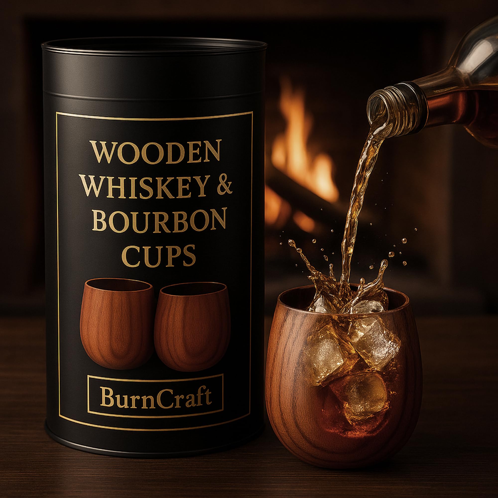 Vaso Burncraft whisky madera durable, resistente a golpes frente a vasos de vidrio.
