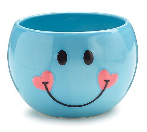Burton+BURTON maceta azul con carita sonriente y corazones, ideal para plantas pequeñas o bandeja de dulces.