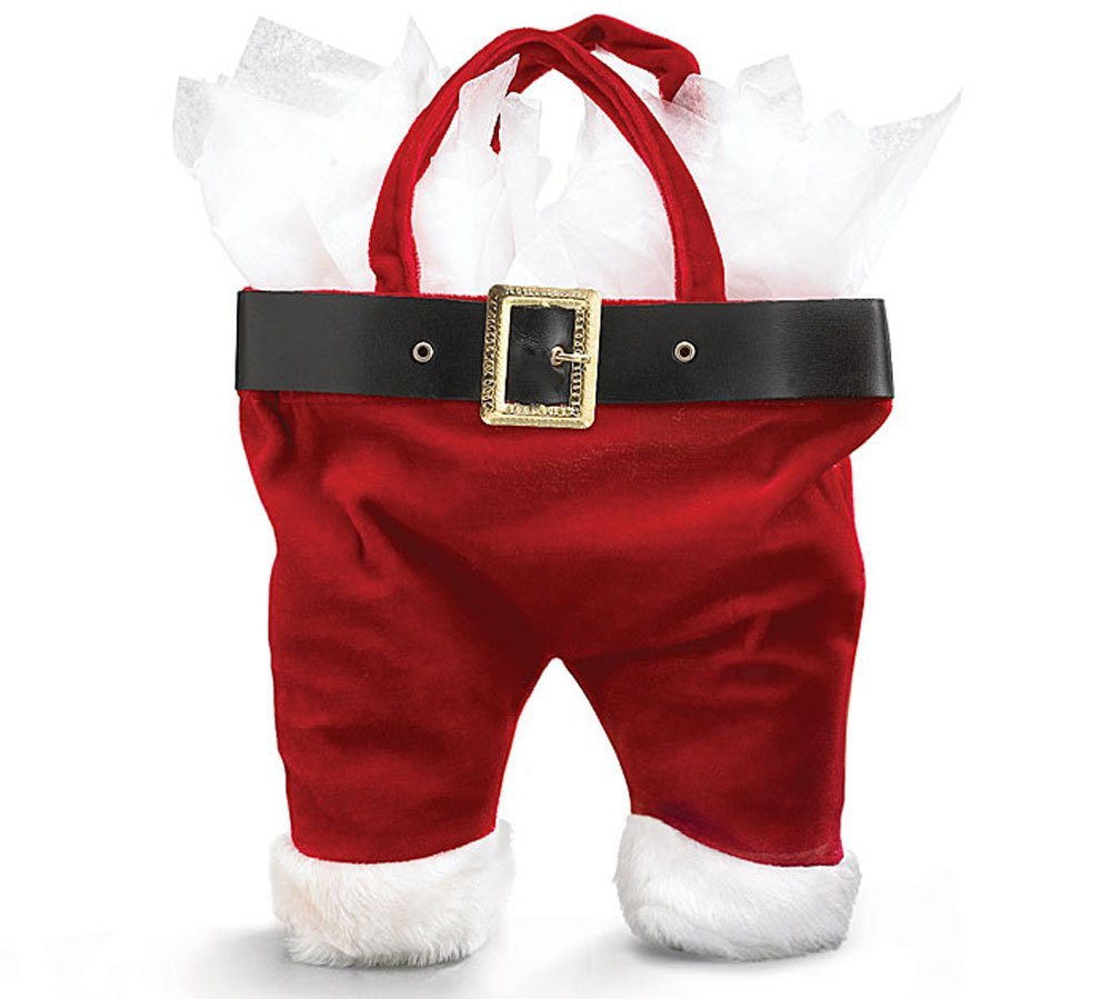 Burton & Burton Santa Pants bolsa roja para botella de vino, regalo festivo.