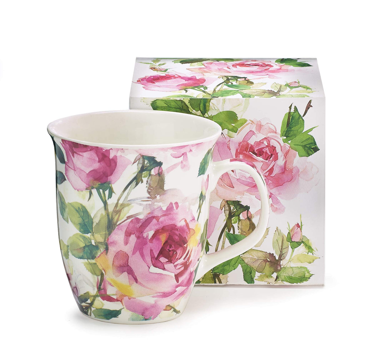 Burton+BURTON Taza de porcelana con rosas rosadas, ideal para ritual de té diario.