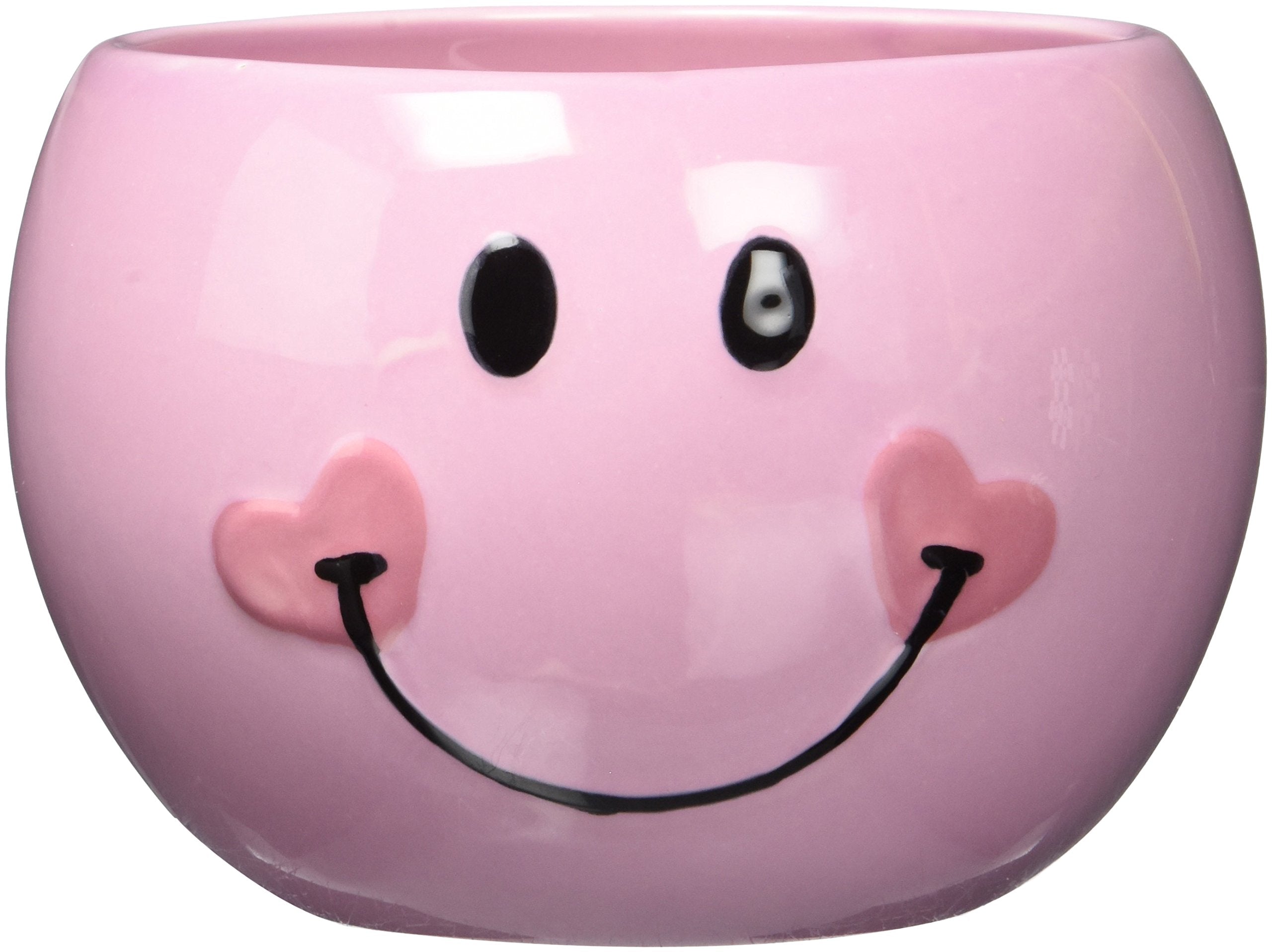 Burton+BURTON tazón color rosa con cara feliz y corazón, perfecto para centro de mesa.