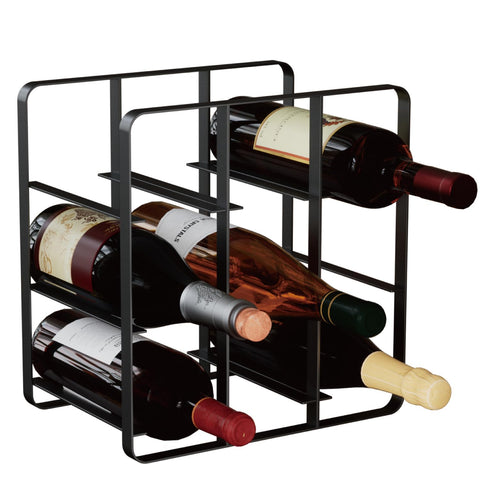 Buruis estante vino 9 botellas encimera negro, almacenamiento compacto para cocina