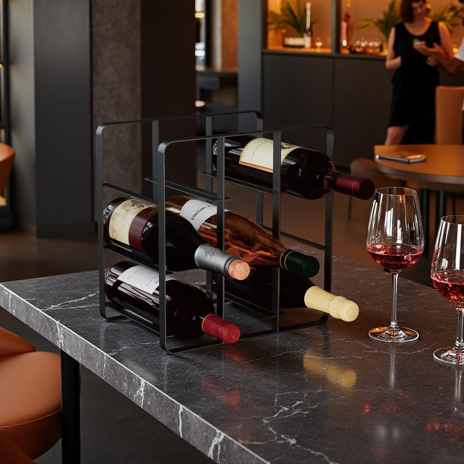 Buruis mostrador vino 9 botellas decorativo negro, eleva la estética de la cocina