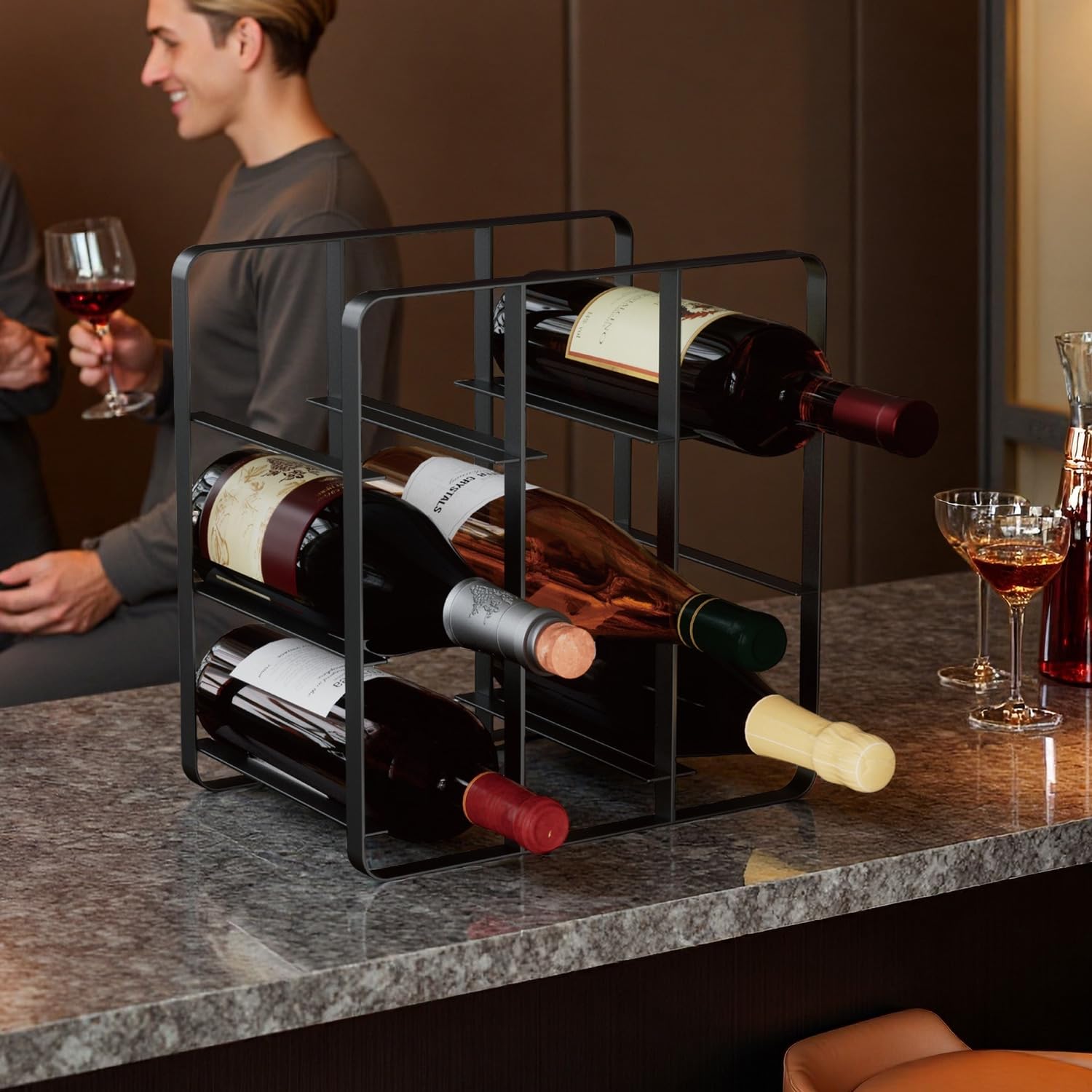 Buruis soporte vino 9 botellas diseño minimalista, mantiene botellas al alcance con estilo