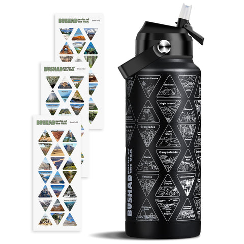 Botella Bushad 32oz para parques nacionales, vista lateral en exterior.