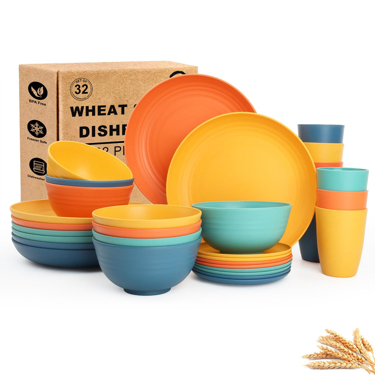 Busokip conjunto platos trigo inquebrantables para ocho, ideal para comidas familiares al aire libre.