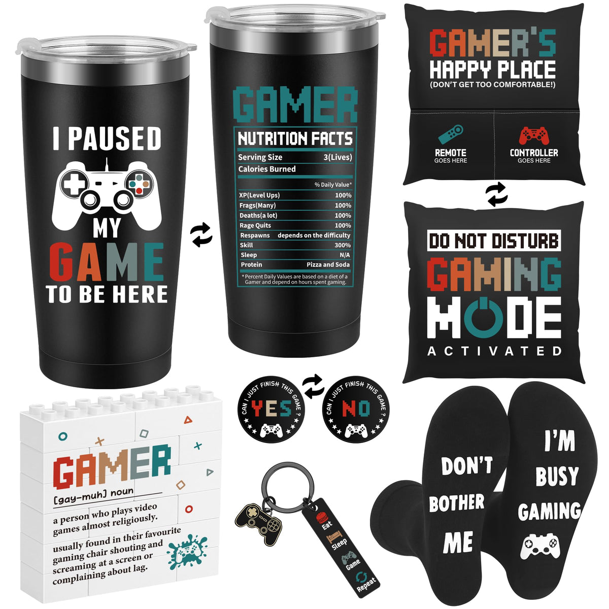Vaso térmico Busy Gaming Life para mantener bebidas calientes durante largas sesiones.