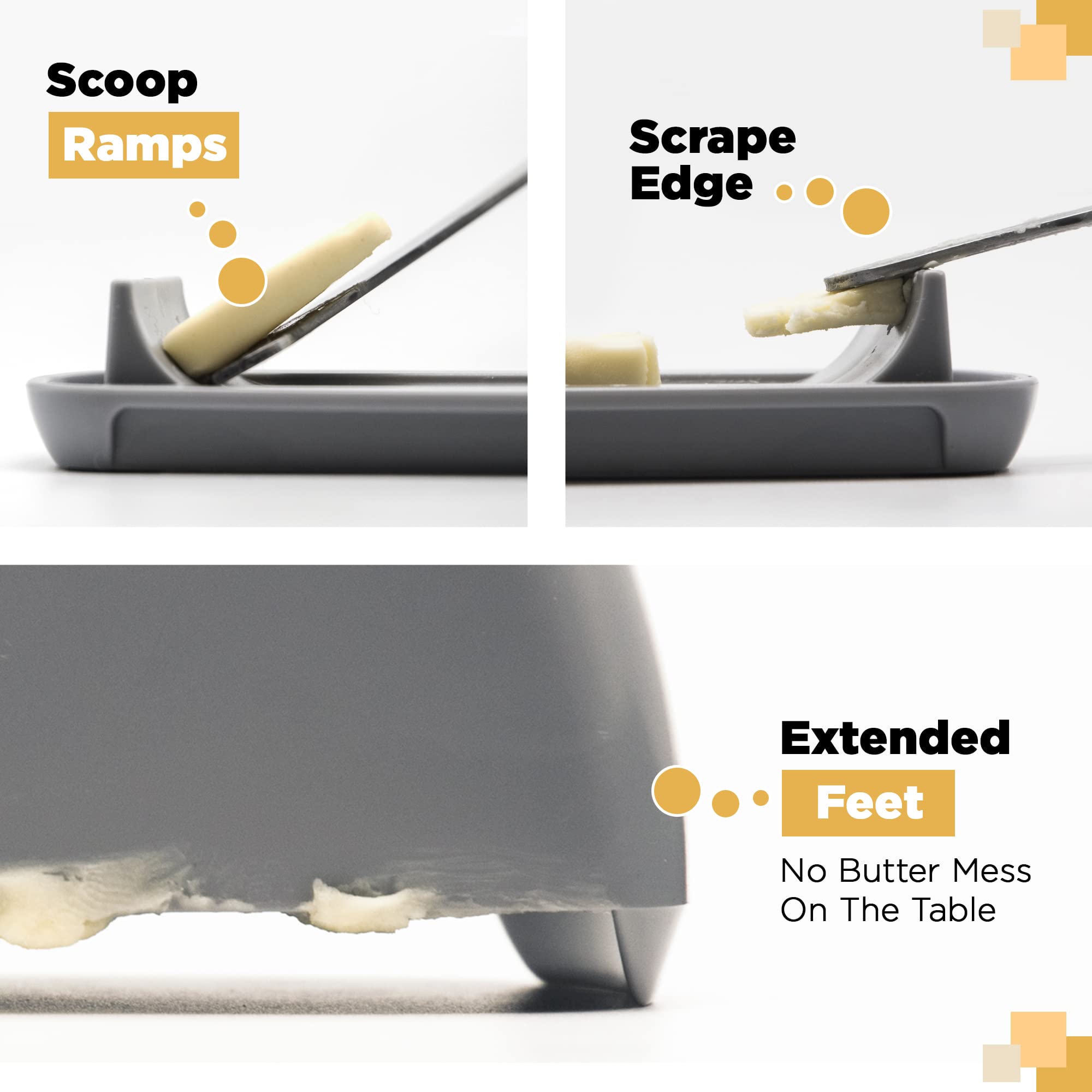 Butter Hub base estable con pies extendidos evita derrames y mantiene la superficie limpia.