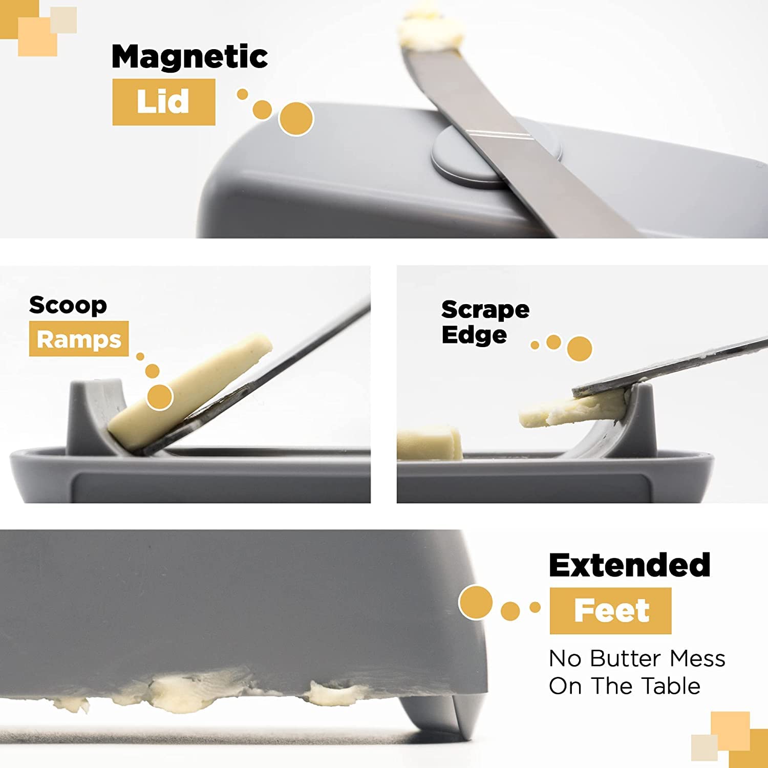 Butter Hub cuchillo magnético integrado en la tapa para transporte fácil