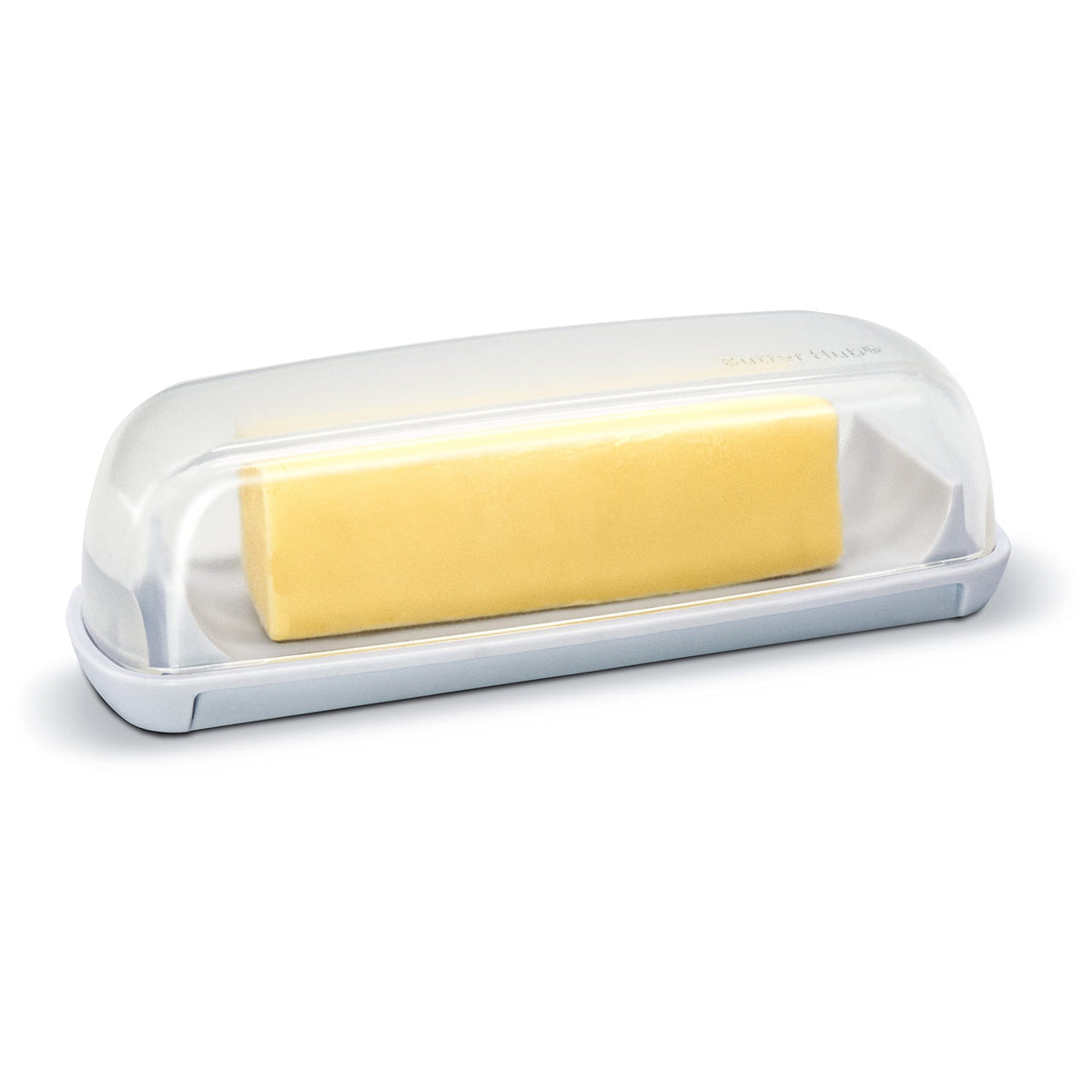 Butter Hub mantequera con tapa frontal mantiene la mantequilla suave y lista para servir.