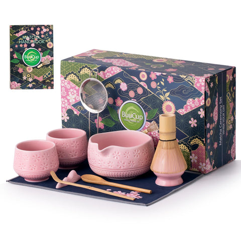 Conjunto Buucup de matcha: cuenco con flores de cerezo, ideal para rituales diarios