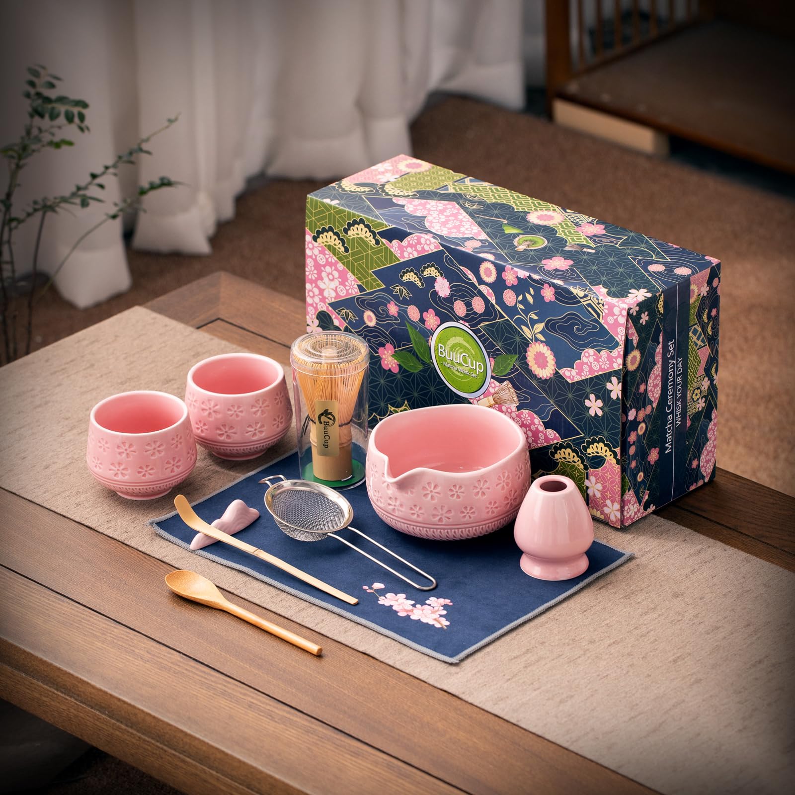 Conjunto Buucup de matcha: toalla de té con flores de cerezo, secado práctico